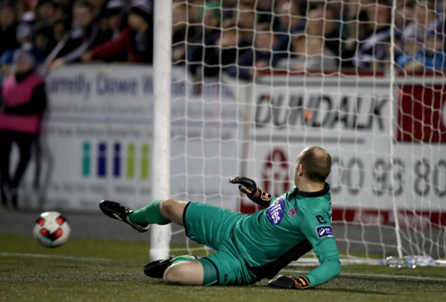 Gary Rogers is beaten by the penalty of Mark Quigley