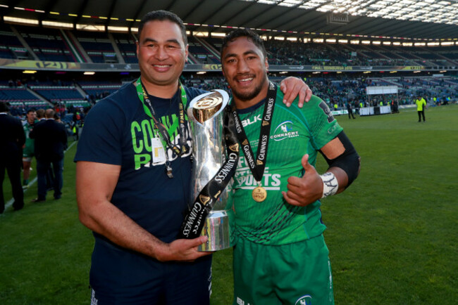Pat Lam and Bundee Aki celebrate
