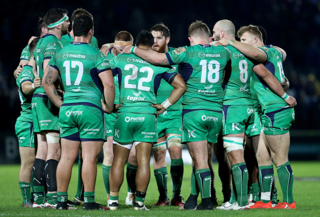 The Connacht team huddle after the game
