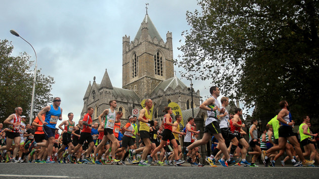 A view of competitors as they pass Christchurch Cathedral
