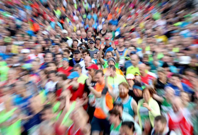 A view of the Dublin Marathon as runners make there way down Fitzwilliam Street Upper