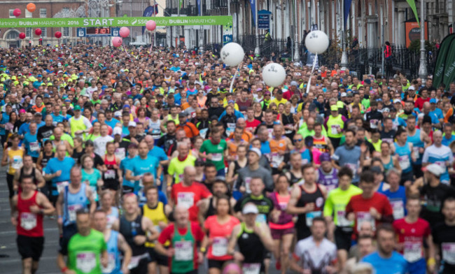 A view of the Dublin Marathon as runners make there way down Fitzwilliam Street Upper