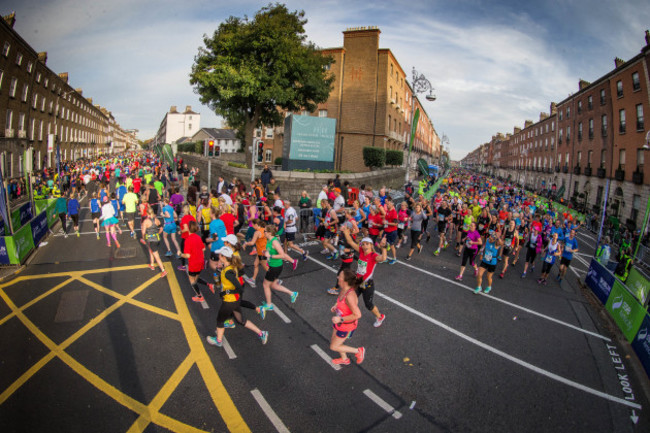 A view of the Dublin Marathon as runners make there way down Fitzwilliam Street Upper