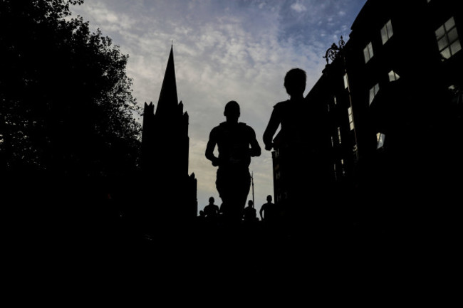 A view of runners as they go past St Patricks Cathedral