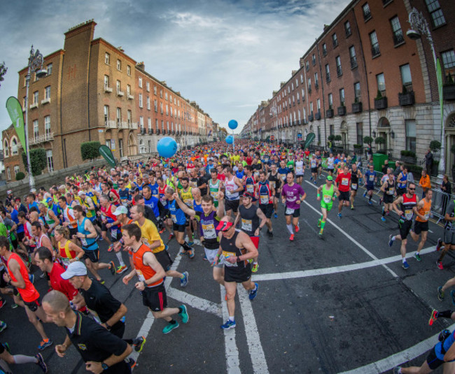 A view of the Dublin Marathon as runners make there way down Fitzwilliam Street Upper