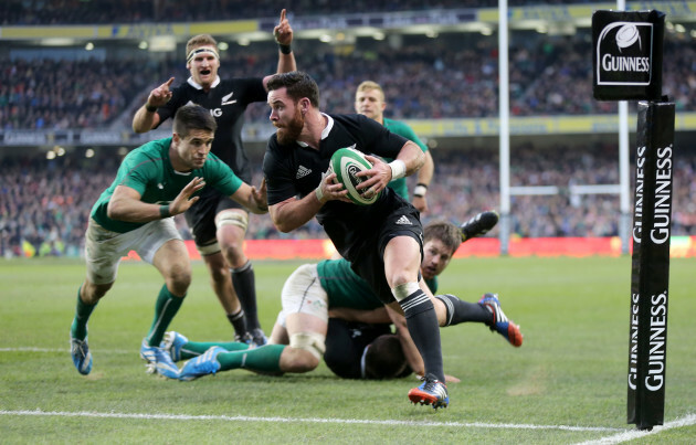 Ryan Crotty crosses the line to score the last try of the game