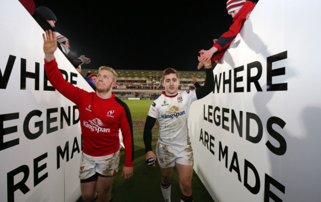 Stuart Olding and Paddy Jackson celebrate winning