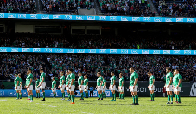 The Ireland team during the Haka