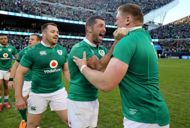 Rob Kearney and Tadhg Furlong celebrate winning