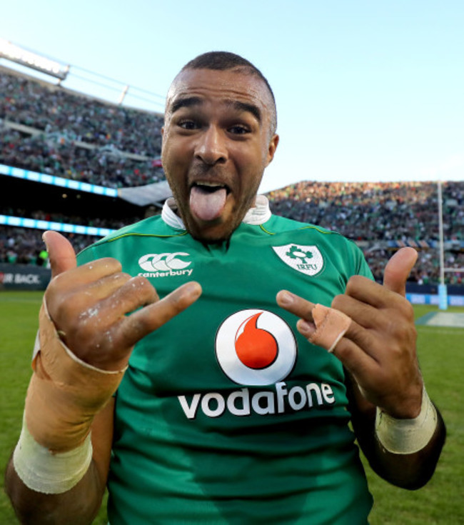 Simon Zebo celebrates winning