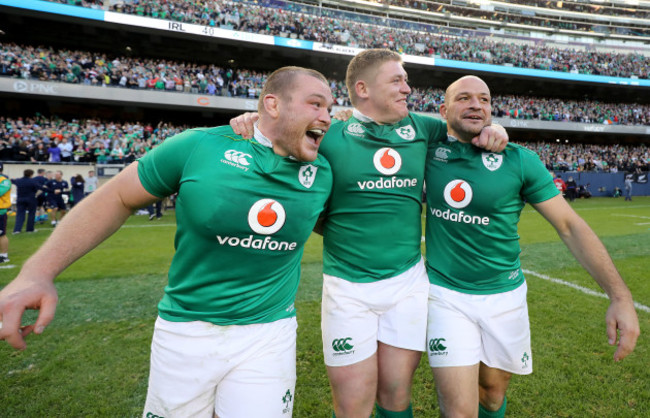 Jack McGrath, Tadhg Furlong and Rory Best celebrate winning