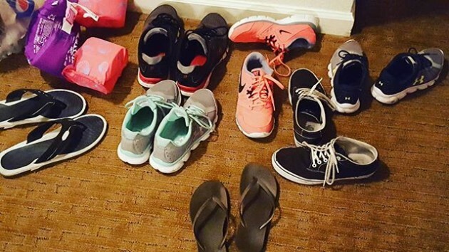 When you share a condo with 10 people shoes tend to collect in the same place. Haha #bigfamilyprobs #shoes #disneyworld2016