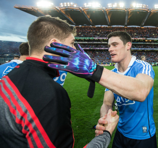 Lee Keegan shakes hands with Diarmuid Connolly