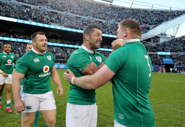 Rob Kearney and Tadhg Furlong celebrate winning