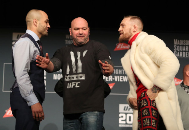 Eddie Alvarez, UFC President Dana White and Conor McGregor