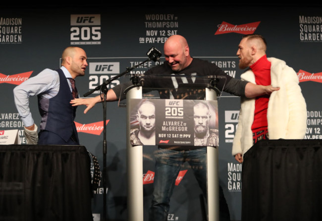 Eddie Alvarez, Dana White and Conor McGregor