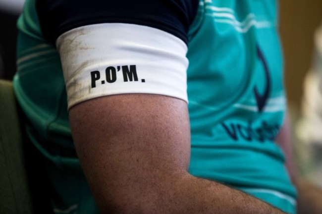 A view of Peter O'Mahony's initials on his training top