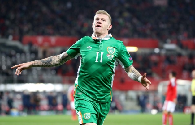 James McClean celebrates scoring the opening goal of the game