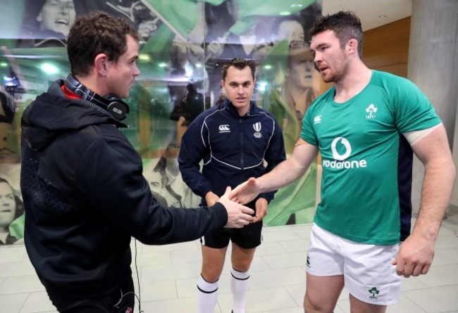 Peter O’Mahony, Aaron Carpenter and Marius van der Westhuizen at the coin toss