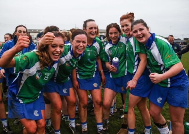 Aisling Holton, Eimear Hurley, Siobhan Hurley, Jane O'Donoghue, Louise Codd and Miriam Murphy celebrate at the end of the game