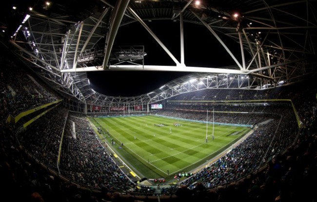 A general view the Aviva Stadium as the two teams play 12/11//2016