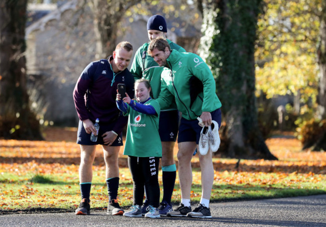 Jennifer Malone with Luke Marshall, Iain Henderson and Jamie Heaslip