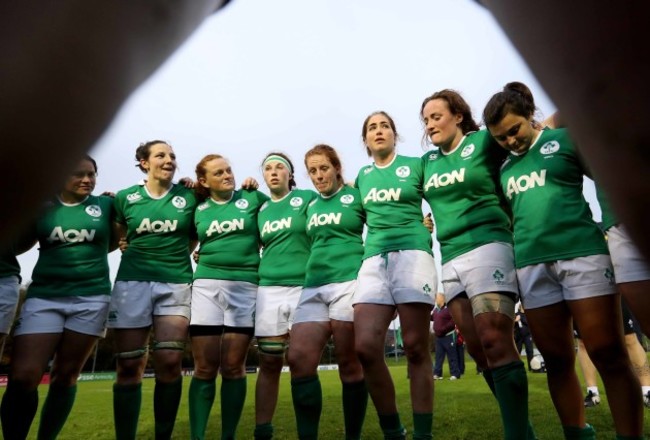 IrelandÕs captain Paula Fitzpatrick talks to the team after the match