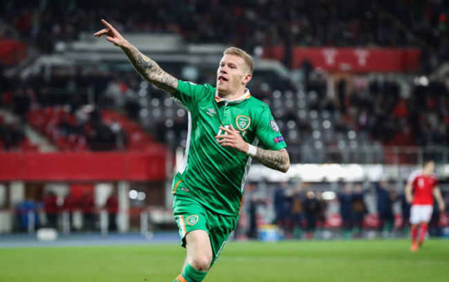 James McClean celebrates scoring the opening goal of the game