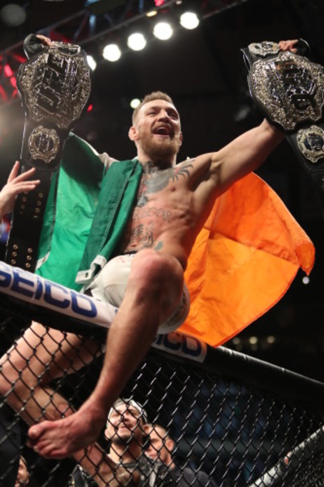 Conor McGregor celebrates winning