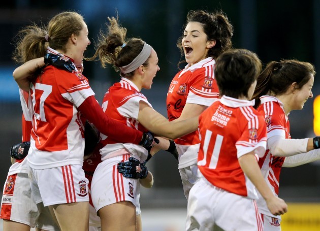 Niamh Callan celebrates with her teammates at the final whistle