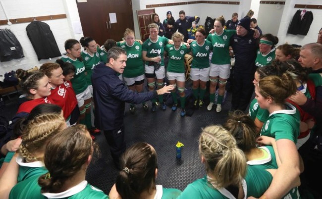 Ireland team in the changing room with head coach Tom Tierney