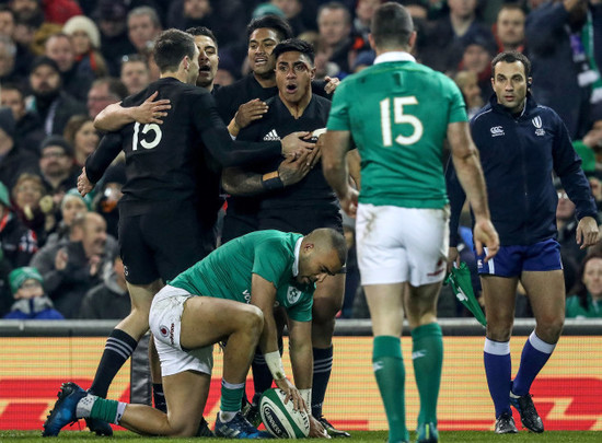 Malakai Fekitoa celebrates after scoring a try