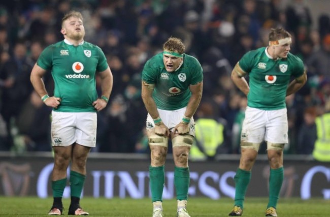 Ireland’s Finlay Bealham Jamie Heaslip and Josh Van der Flier after the match