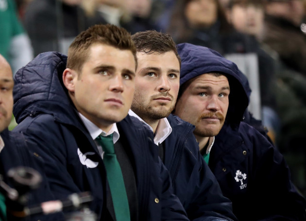 CJ Stander, Robbie Henshaw and Jack McGrath watch from the bench