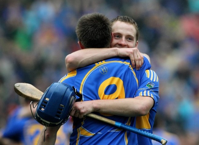 Paddy Stapleton celebrates with Shane McGrath