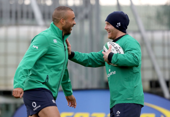 Simon Zebo shares a joke with Keith Earls