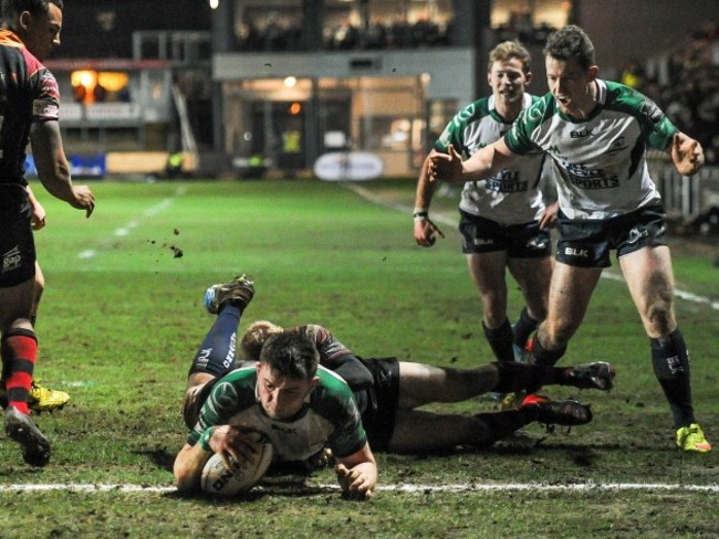 Eoghan Masterson scores his side's third try