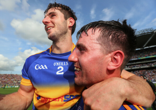 Cathal Barrett celebrates with Patrick Maher