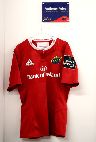 A plaque to remember Anthony Foley is put up in the Away changing room in Kingspan Stadium