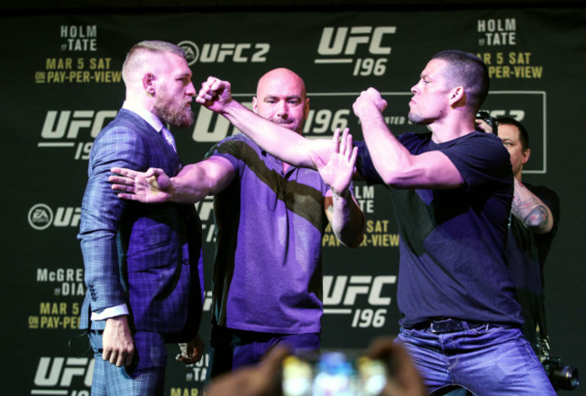 Conor McGregor and Nate Diaz are separated by UFC President Dana White