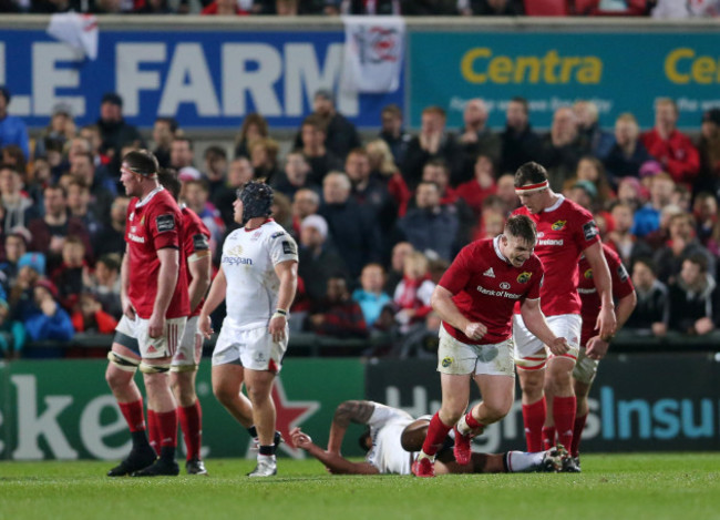 Rory Scannell celebrates his drop goal