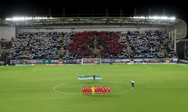 Northern Ireland fans during the minute's silence to remember those who died during the First World War