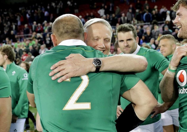Joe Schmidt celebrates with Rory Best after the match