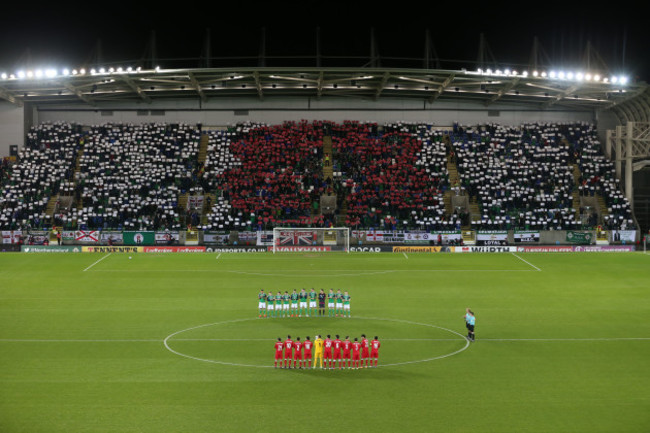 Northern Ireland fans during the minute's silence to remember those who died during the First World War