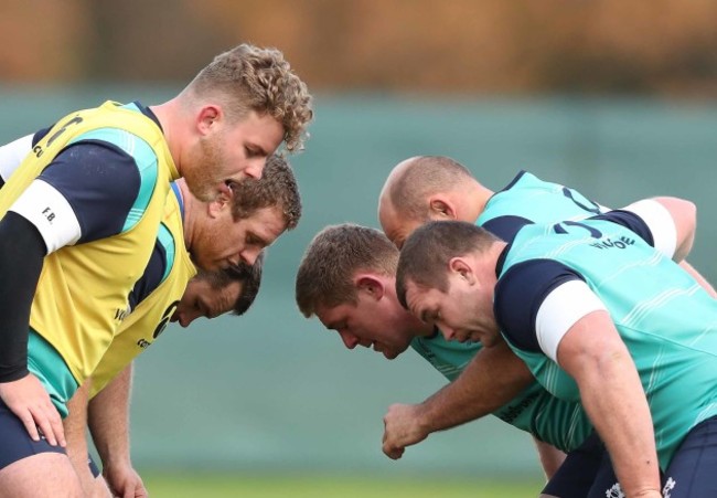 Finlay Balham, Sean Cronin and Cian Healy line up against Tadhg Furlong, Rory Best and Jack McGrath