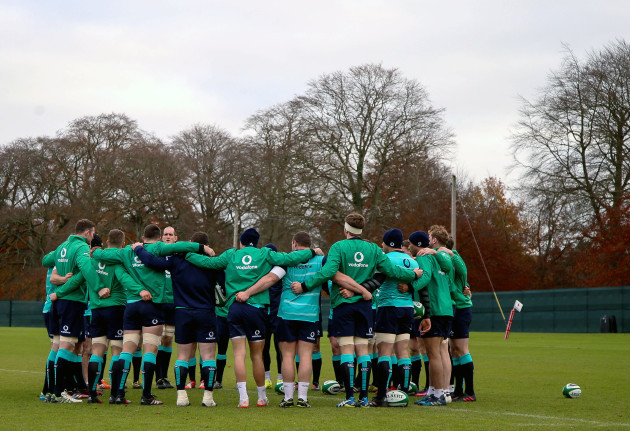 The Ireland players in a huddle