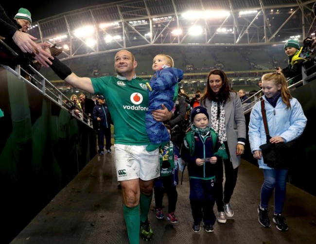 Rory Best celebrates with his family after the game