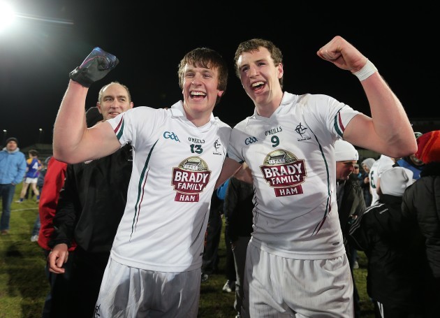 Paddy Brophy and Sean Hurley celebrate at the final whistle