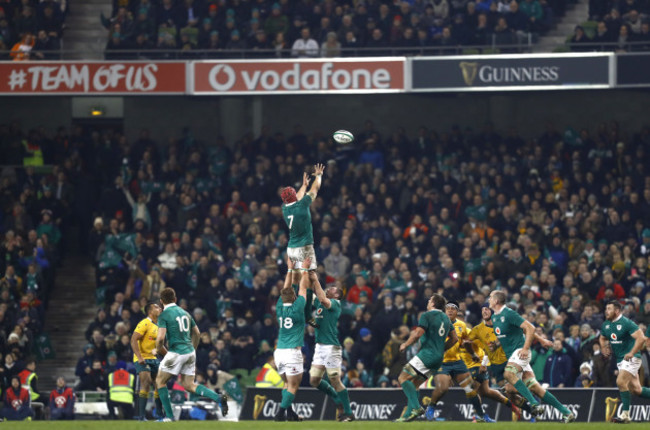 Josh Van der Flier wins a lineout late in the game