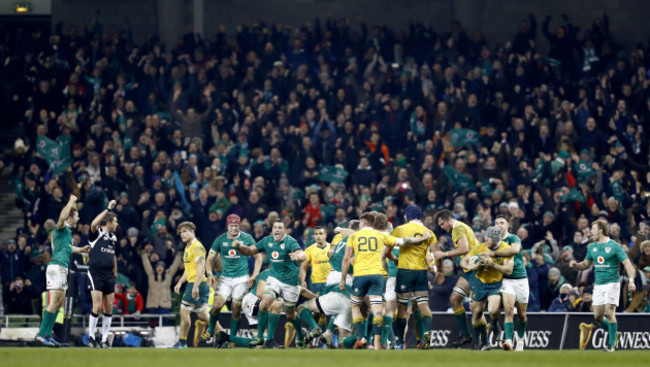 Ireland players celebrate at the end of the game